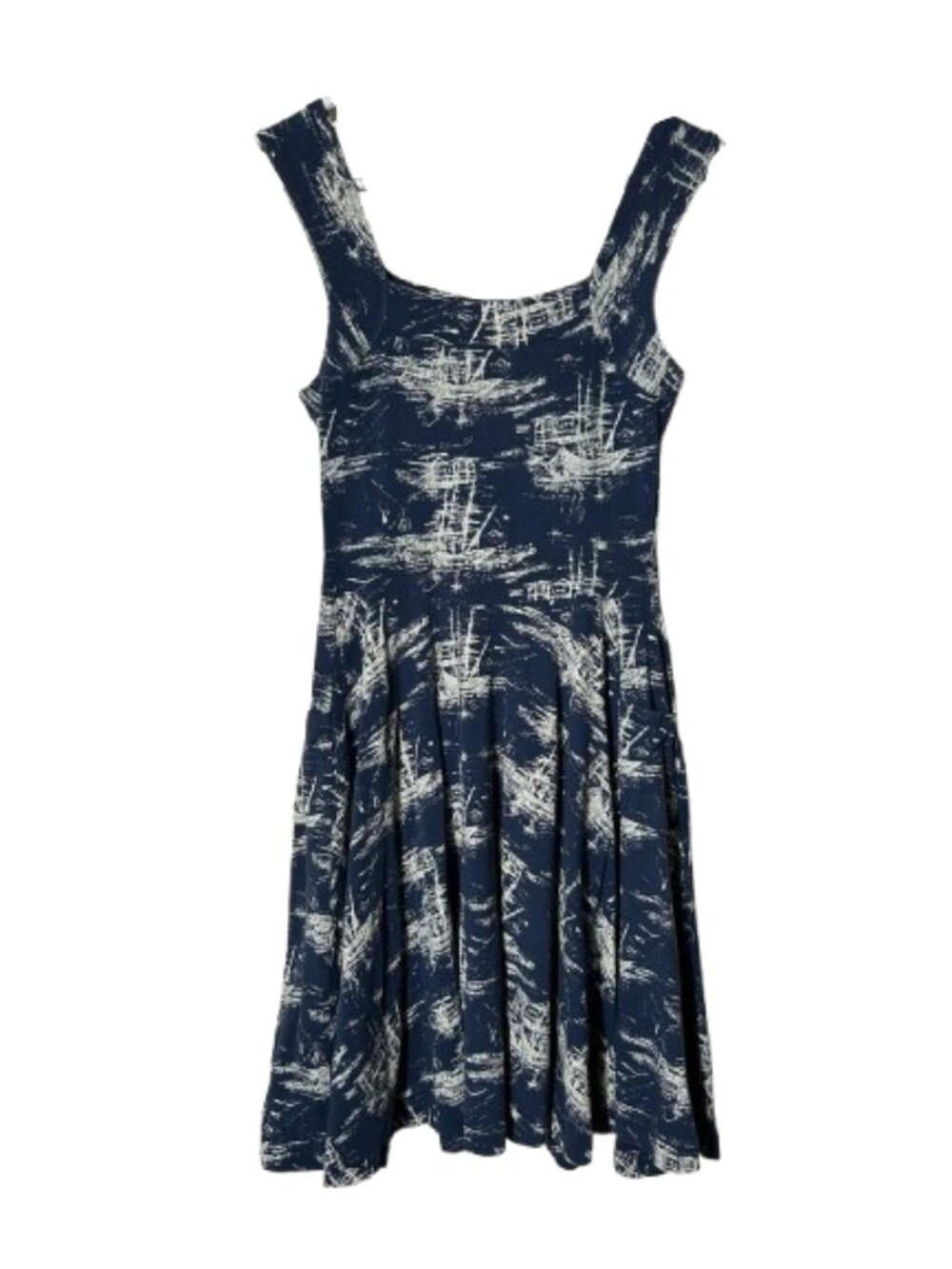 Effie's Heart blue novelty ship print fit and flare dress womens M shipwreck